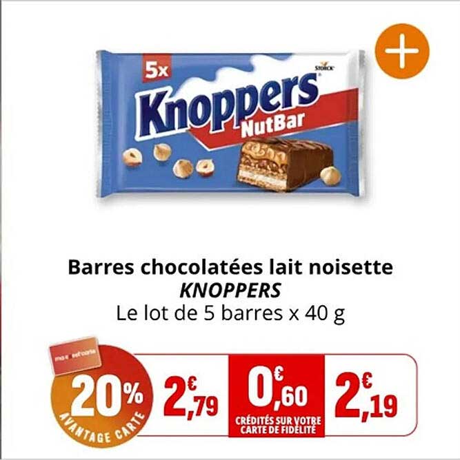 Barres chocolatées lait noisette KNOPPERS