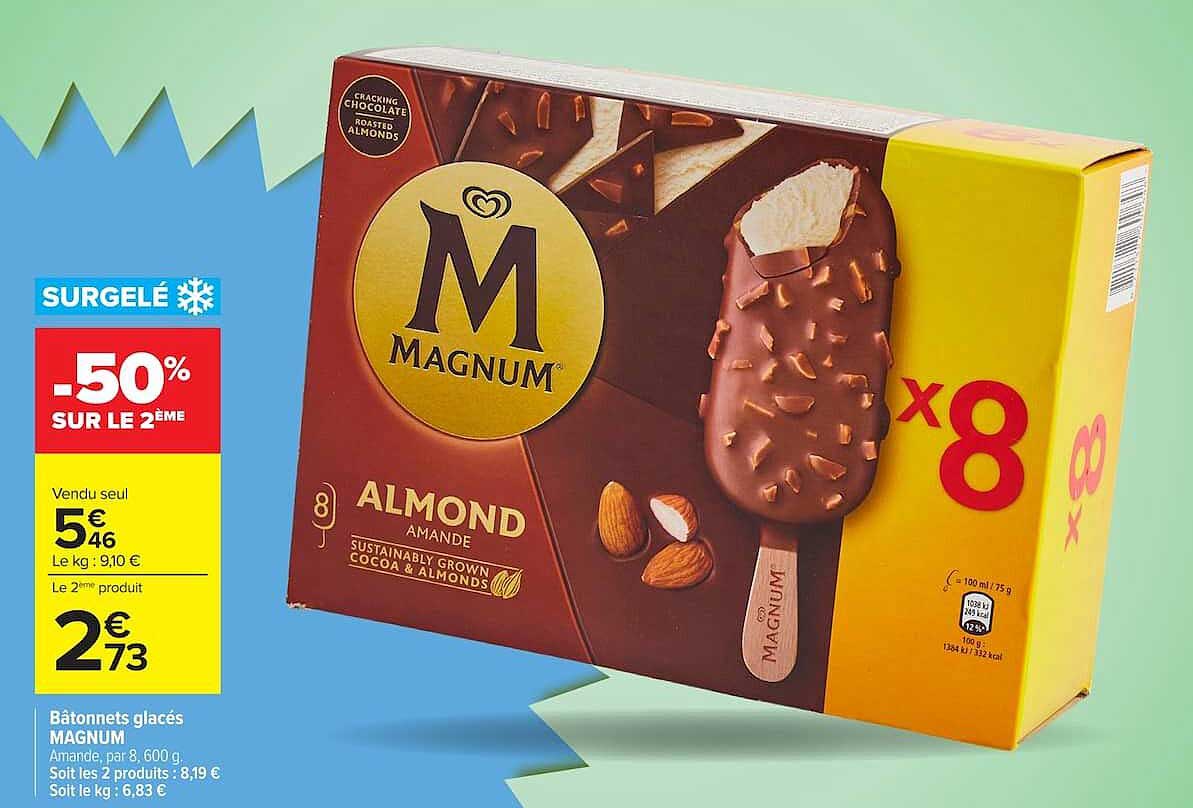 Bâtonnets glacés MAGNUM Amande, par 8, 600 g
