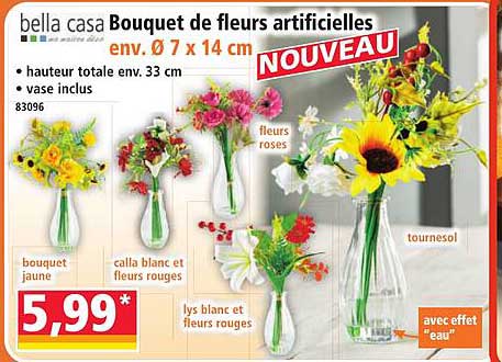 bella casa Bouquet de fleurs artificielles env. Ø 7 x 14 cm