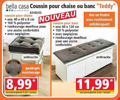 bella casa Coussin pour chaise ou banc “Teddy”