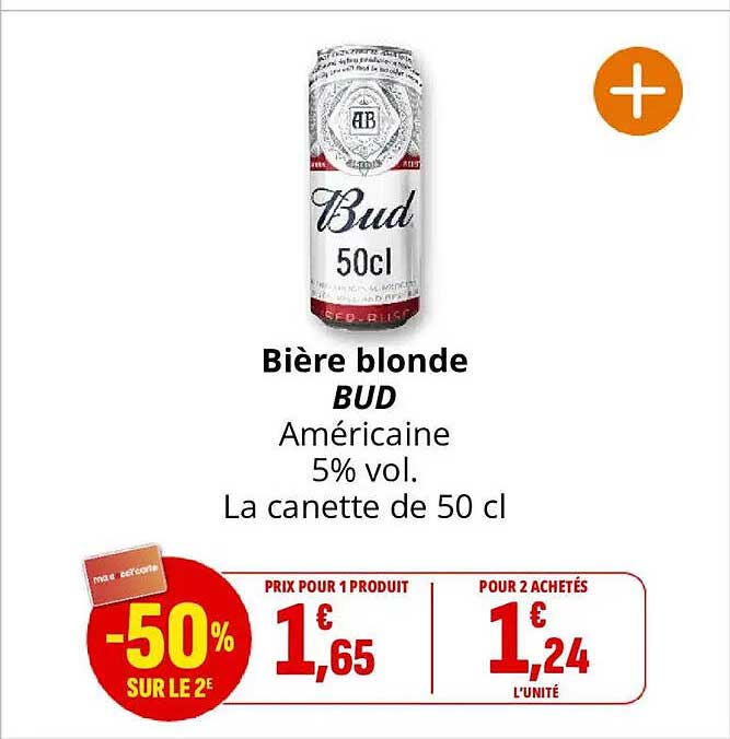 Bière blonde BUD Américaine 5% vol. La canette de 50 cl