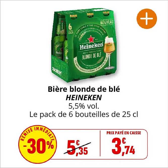 Bière blonde de blé HEINEKEN 5,5% vol. Le pack de 6 bouteilles de 25 cl