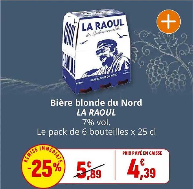 Bière blonde du Nord LA RAOUL 7% vol. Le pack de 6 bouteilles x 25 cl