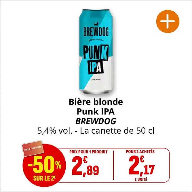 Bière blonde Punk IPA BREWDOG 5,4% vol. - La canette de 50 cl