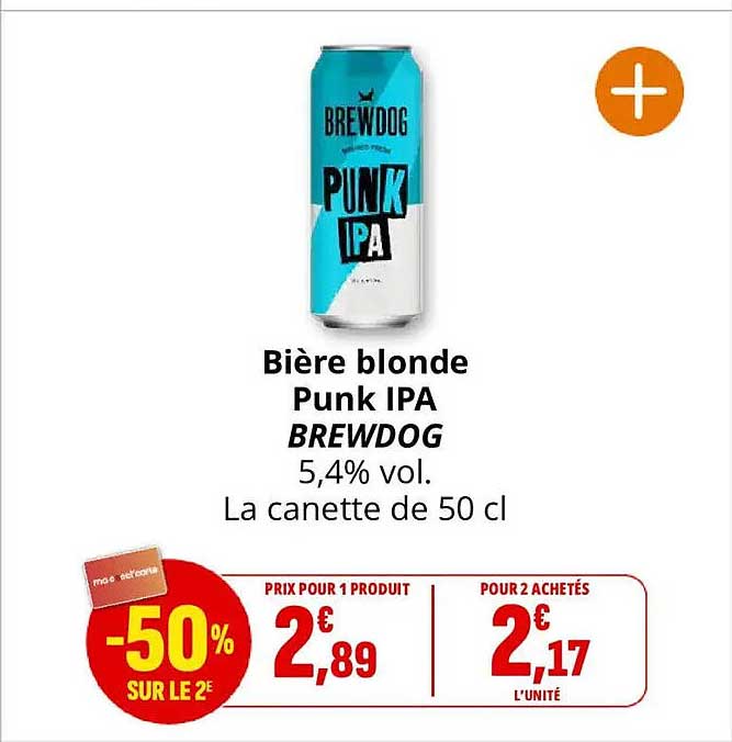 Bière blonde Punk IPA BREWDOG 5,4% vol. La canette de 50 cl