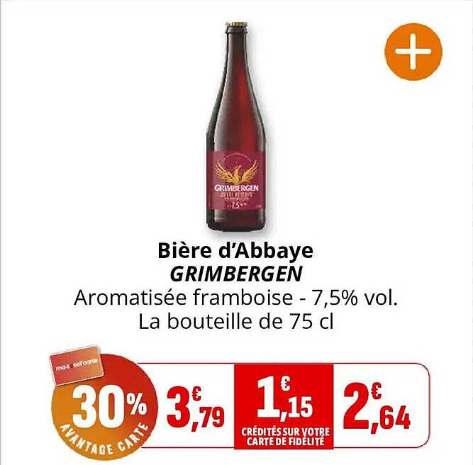 Bière d’Abbaye GRIMBERGEN Aromatisée framboise - 7,5% vol. La bouteille de 75 cl