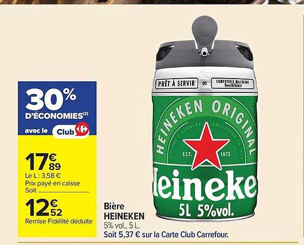 Bière HEINEKEN 5% vol., 5 L