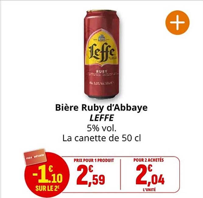 Bière Ruby d’Abbaye LEFFE 5% vol. La canette de 50 cl