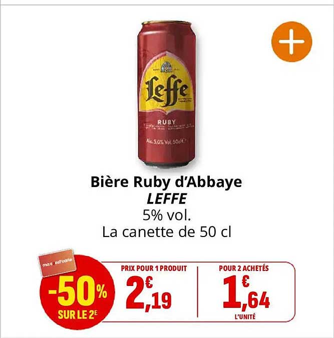 Bière Ruby d’Abbaye LEFFE 5% vol. La canette de 50 cl