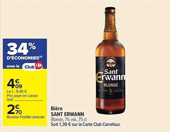 Bière SANT ERWANN Blonde, 7% vol., 75 cl