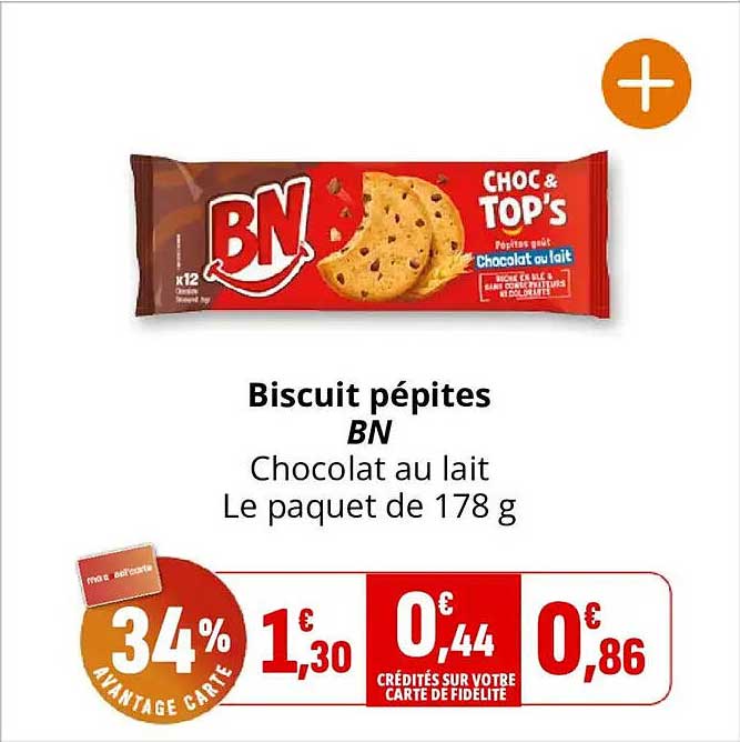 Biscuit pépites BN Chocolat au lait Le paquet de 178 g