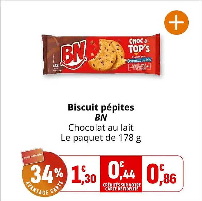 Biscuit pépites BN Chocolat au lait Le paquet de 178 g