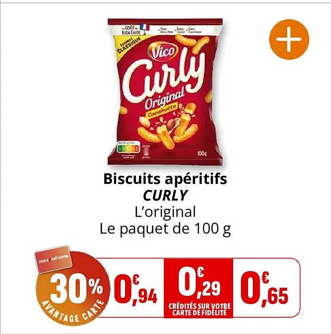 Biscuits apéritifs CURLY L’original Le paquet de 100 g