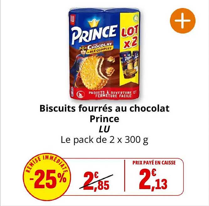 Biscuits fourrés au chocolat Prince LU Le pack de 2 x 300 g