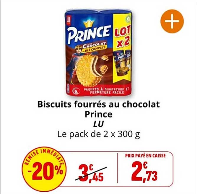Biscuits fourrés au chocolat Prince LU Le pack de 2 x 300 g