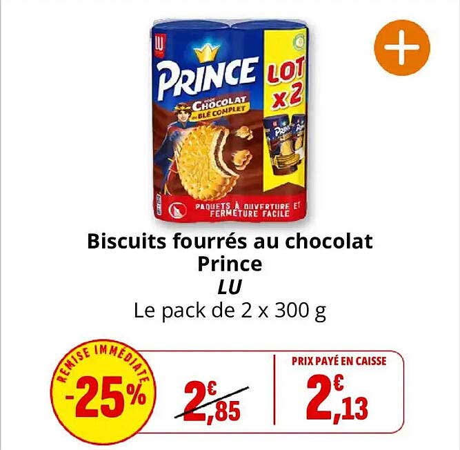 Biscuits fourrés au chocolat Prince LU Le pack de 2 x 300 g