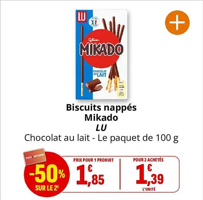 Biscuits nappés Mikado LU Chocolat au lait - Le paquet de 100 g