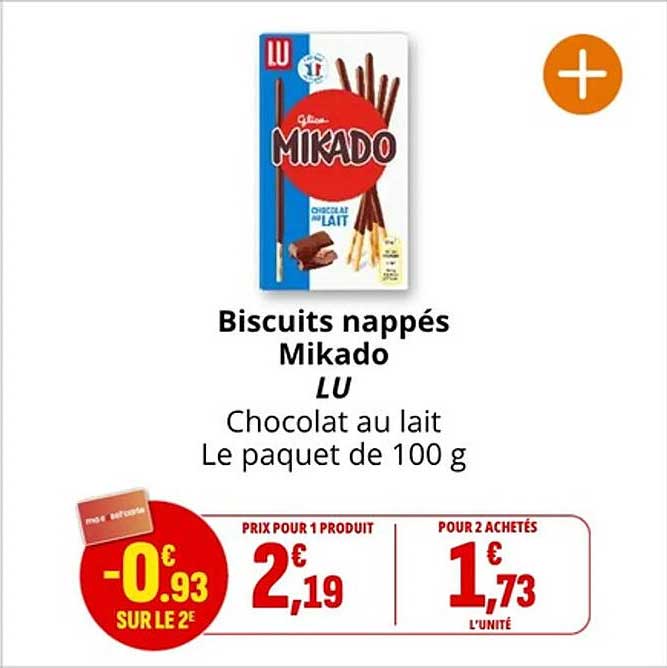 Biscuits nappés Mikado LU Chocolat au lait Le paquet de 100 g