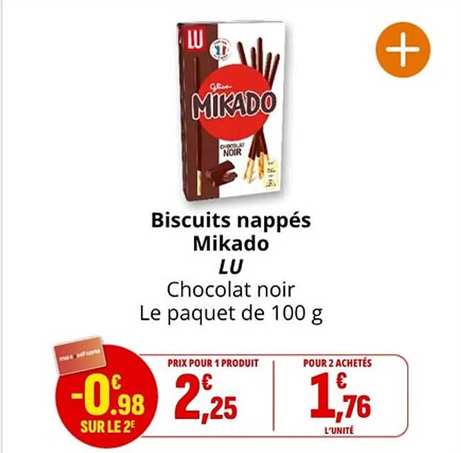 Biscuits nappés Mikado LU Chocolat noir Le paquet de 100 g