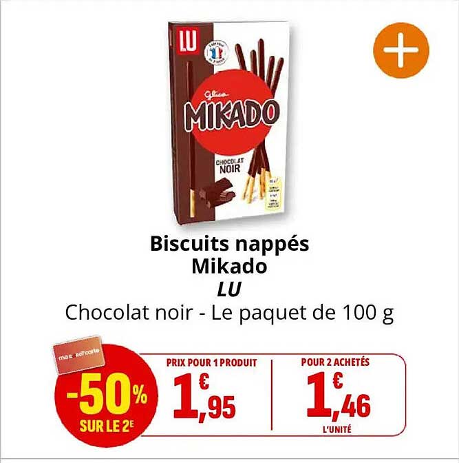 Biscuits nappés Mikado LU Chocolat noir - Le paquet de 100 g