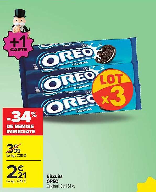 Biscuits OREO Original, 3 x 154 g.