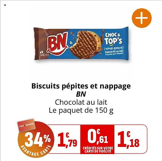 Biscuits pépites et nappage BN Chocolat au lait Le paquet de 150 g