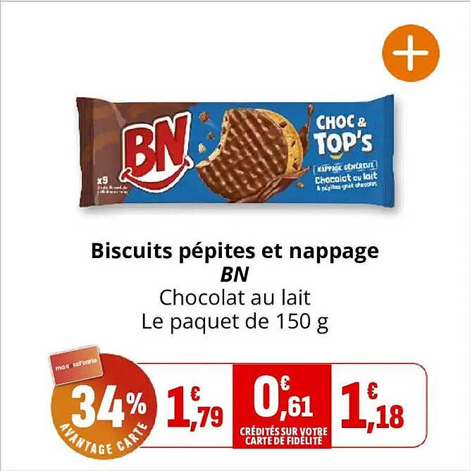Biscuits pépites et nappage BN Chocolat au lait Le paquet de 150 g