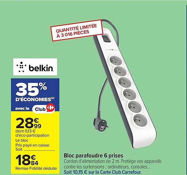 Bloc parafoudre 6 prises