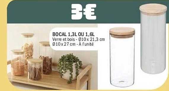 BOCAL 1,3L OU 1,6L Verre et bois - Ø10 x 21,3 cm Ø10 x 27 cm - À l'unité