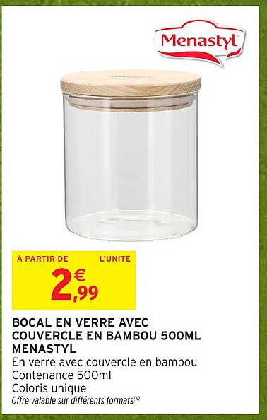BOCAL EN VERRE AVEC COUVERCLE EN BAMBOU 500ML MENASTYL
