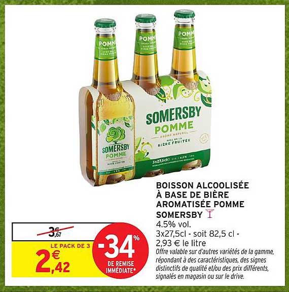 BOISSON ALCOOLISÉE À BASE DE BIÈRE AROMATISÉE POMME SOMERSBY