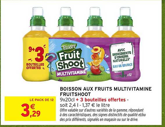 BOISSON AUX FRUITS MULTIVITAMINE FRUITHOOT 9x20cl + 3 bouteilles offertes