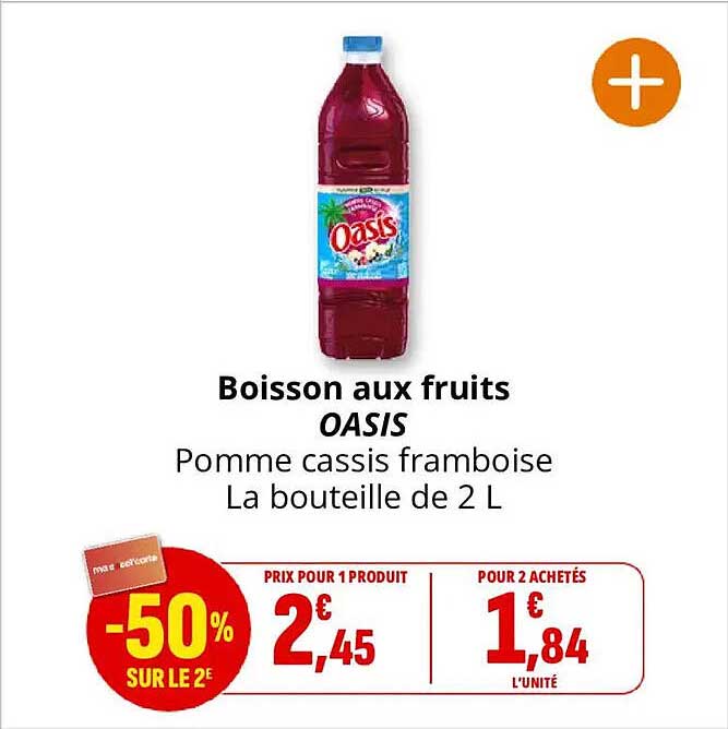 Boisson aux fruits OASIS Pomme cassis framboise La bouteille de 2 L