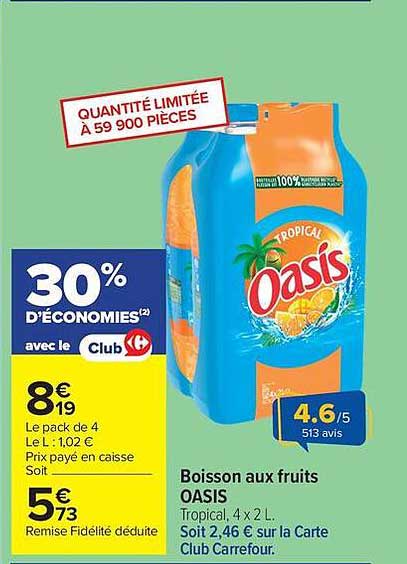 Boisson aux fruits OASIS Tropical, 4 x 2 L