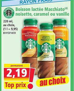 Boisson lactée Macchiato noisette, caramel ou vanille