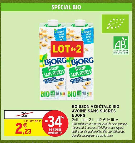 BOISSON VÉGÉTALE BIO AVOINE SANS SUCRES BJORG