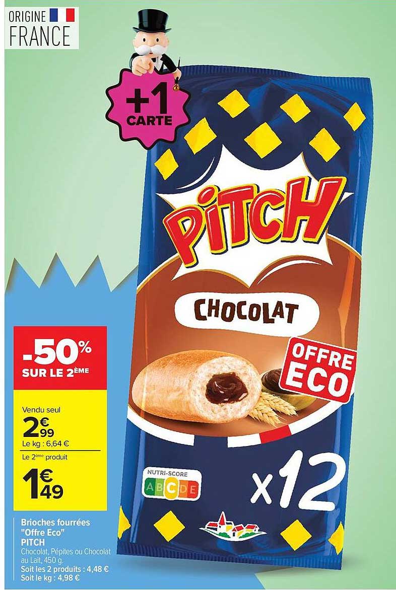 Brioche fourrée PITCH Chocolat Offre Eco x12