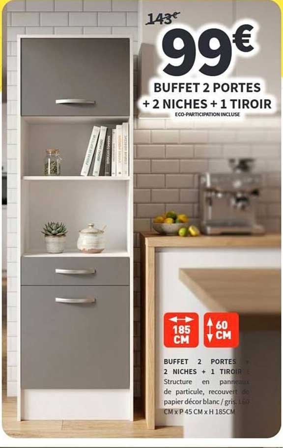 BUFFET 2 PORTES + 2 NICHES + 1 TIROIR