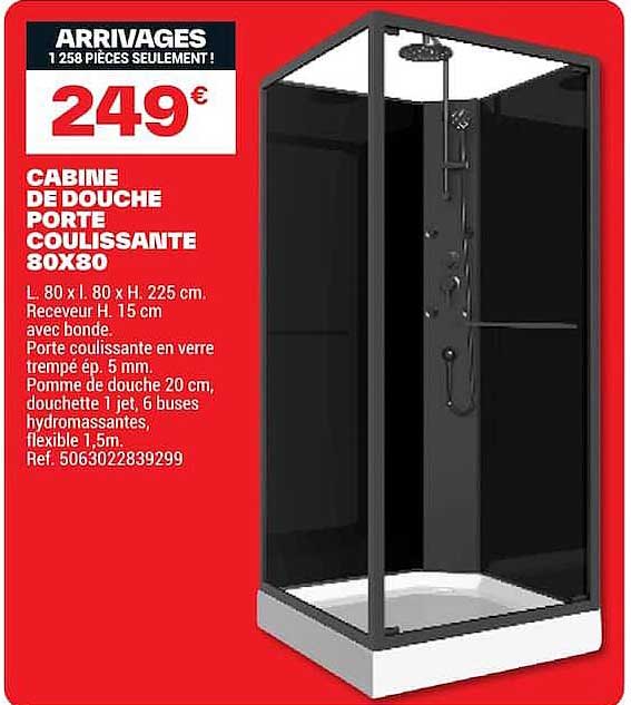CABINE DE DOUCHE PORTE COULISSANTE 80X80