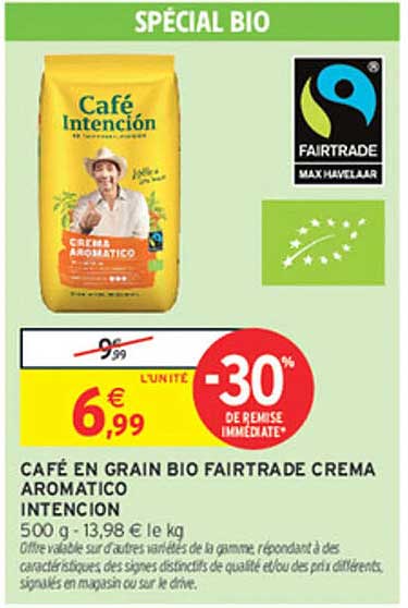 CAFÉ EN GRAIN BIO FAIRTRADE CREMA AROMATICO INTENCION
