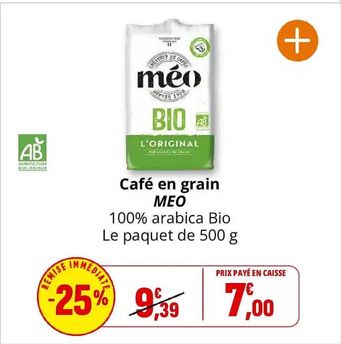 Café en grain MEO 100% arabica Bio Le paquet de 500 g