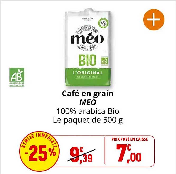 Café en grain MEO 100% arabica Bio Le paquet de 500 g