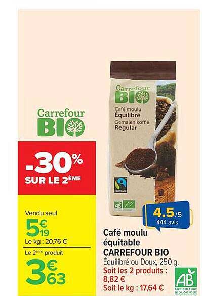 Café moulu équitable CARREFOUR BIO