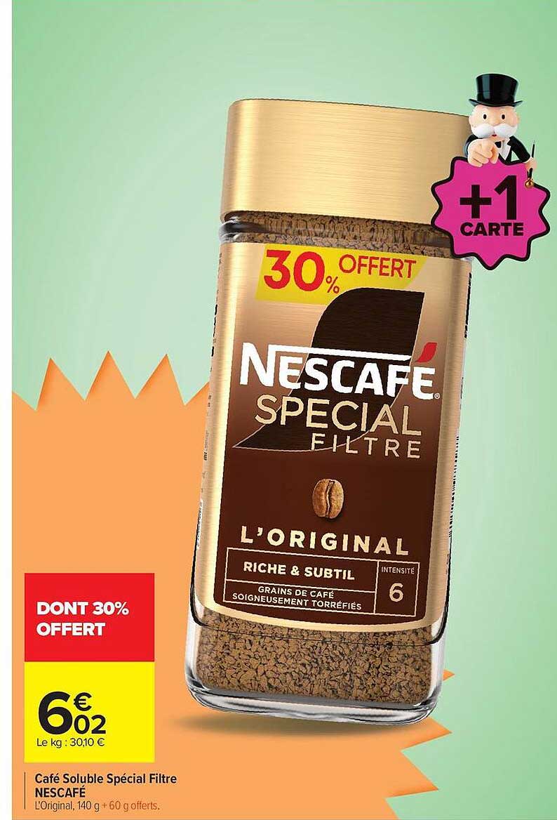 Café Soluble Spécial Filtre NESCAFÉ L'Original, 140 g + 60 g offerts.