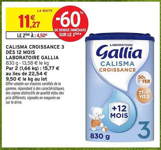CALISMA CROISSANCE 3 DÈS 12 MOIS LABORATOIRE GALLIA