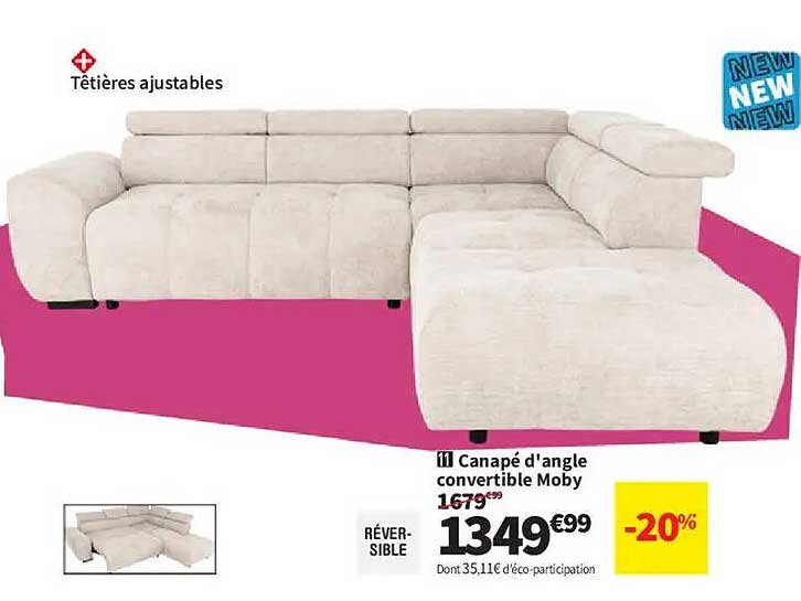 Canapé d'angle convertible Moby