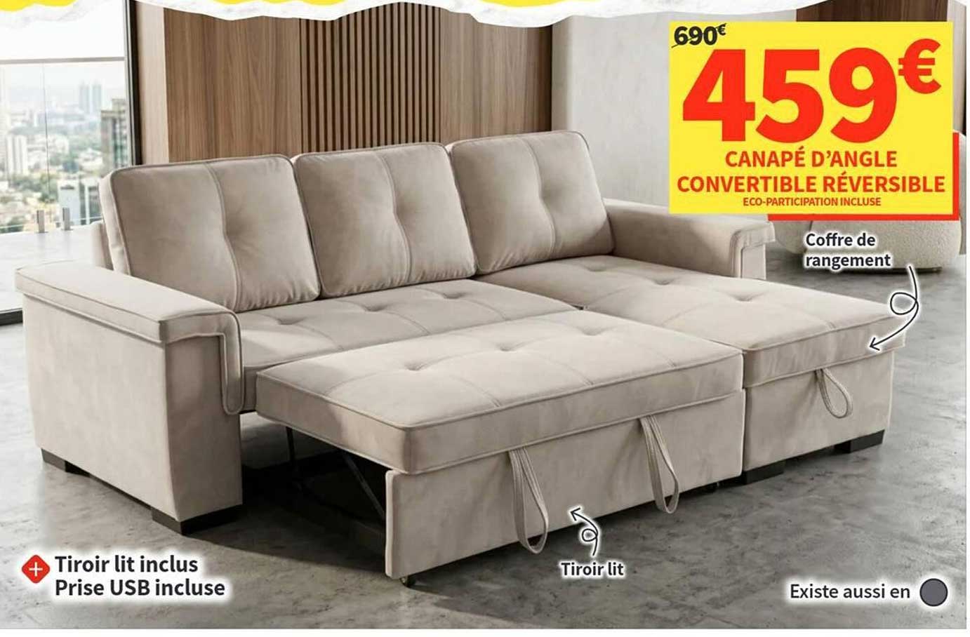 CANAPÉ D’ANGLE CONVERTIBLE RÉVERSIBLE