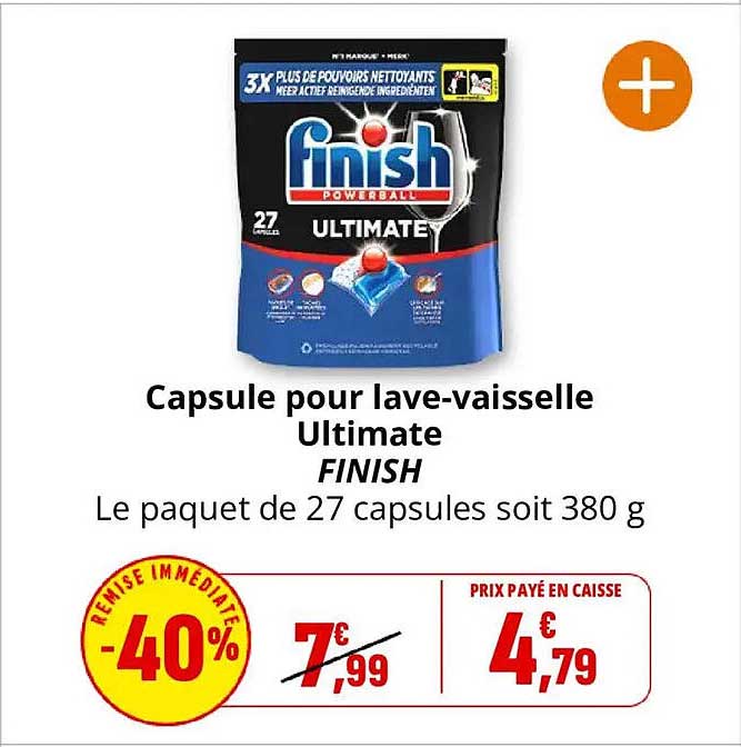 Capsule pour lave-vaisselle Ultimate FINISH Le paquet de 27 capsules soit 380 g