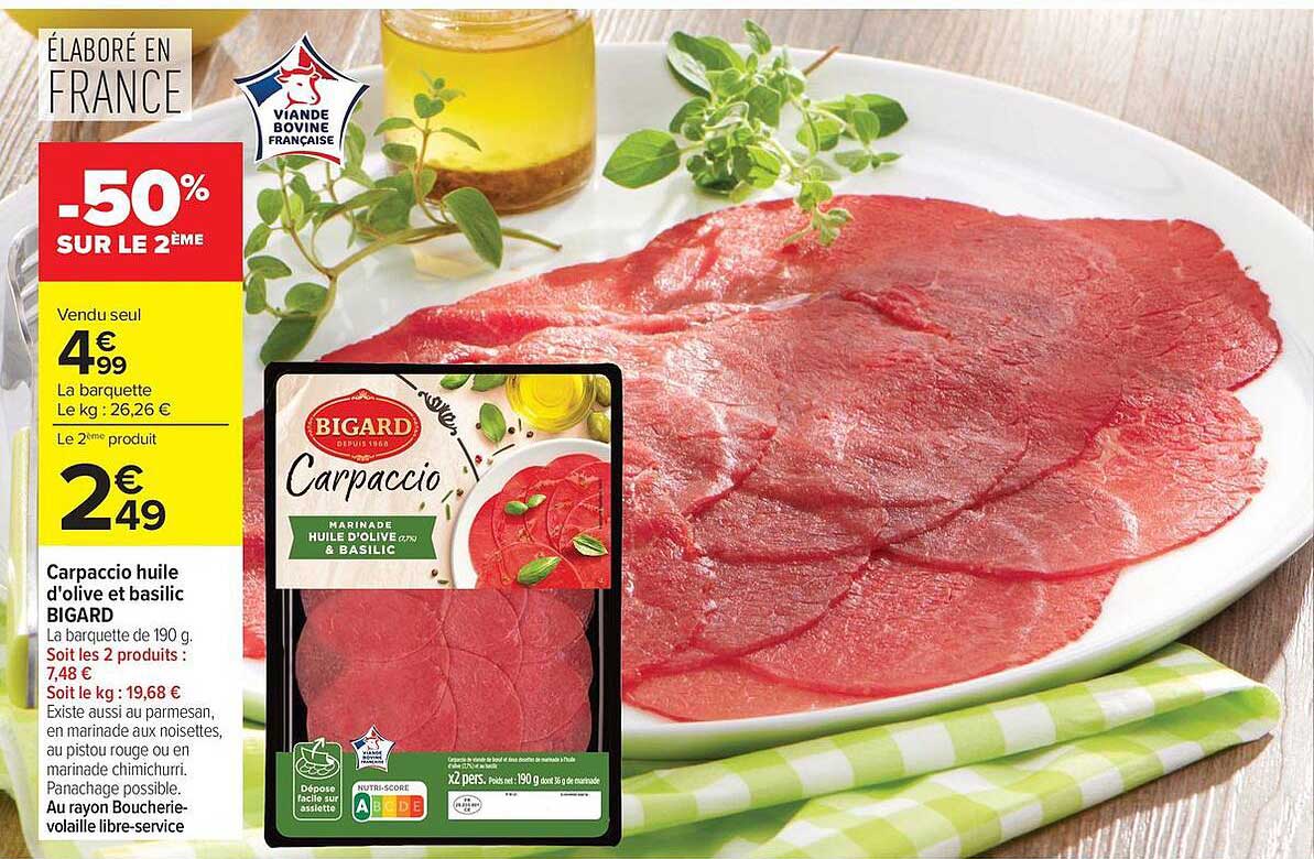 Carpaccio huile d'olive et basilic BIGARD