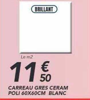 CARREAU GRES CERAM POLI 60X60CM BLANC